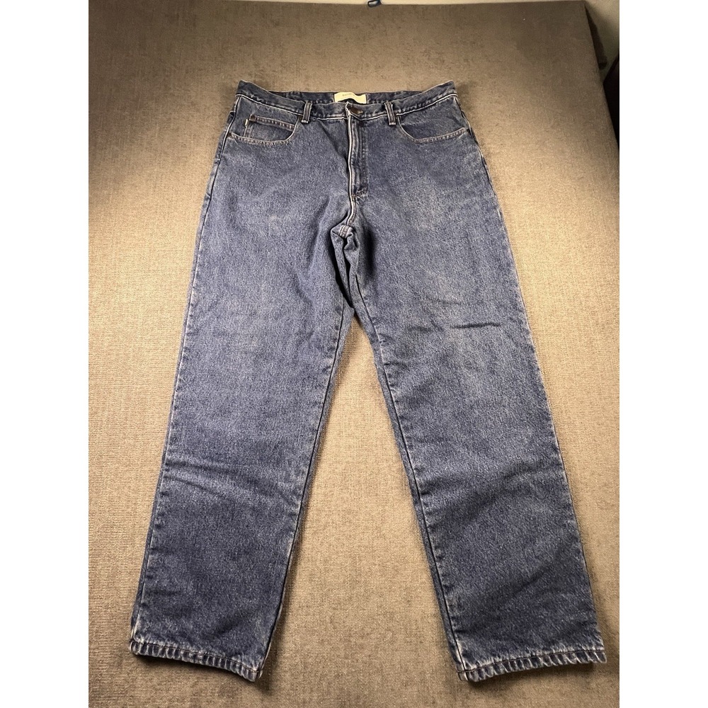 LL Bean Double L Jeans Men's 38x32 Blue Plaid Lined Relax Fit Work Casual